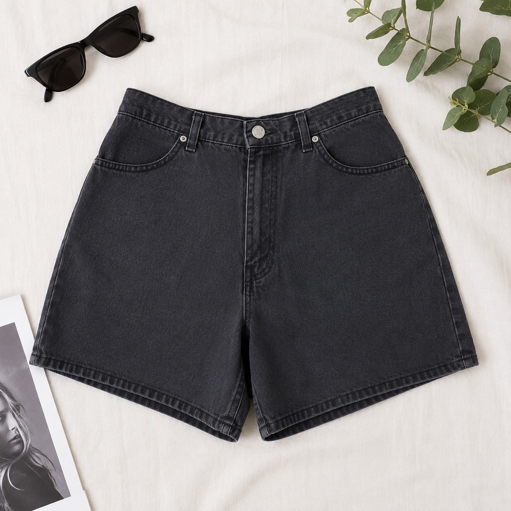 Faded‎ Glory Denim Mom Shorts 12 28" Black Vintage 90s High Waisted Jorts Cotton